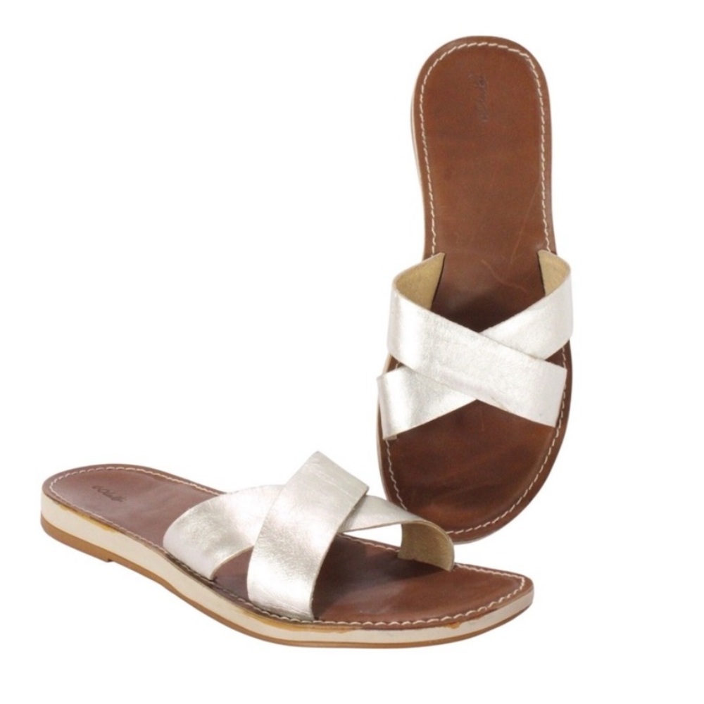 NWOT OluKai Ke’a Silver Cross-Strap Sandals, Women’s Size 9